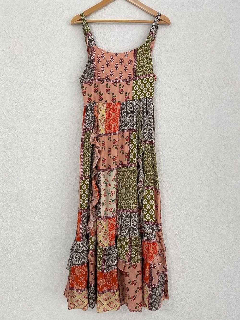 Abel The Label Gypsiana Patchwork Boho Open Back Tie Maxi Dress S Cottage Gypsy